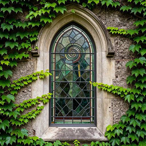 Ivy-Clad Stained Glass Window