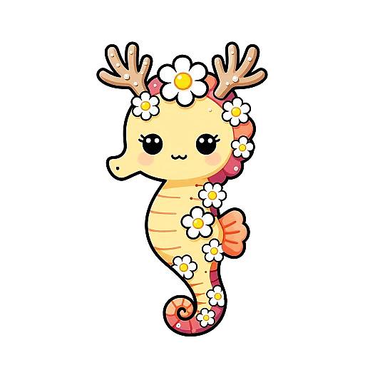 Kawaii Seahorse with Coral Antlers