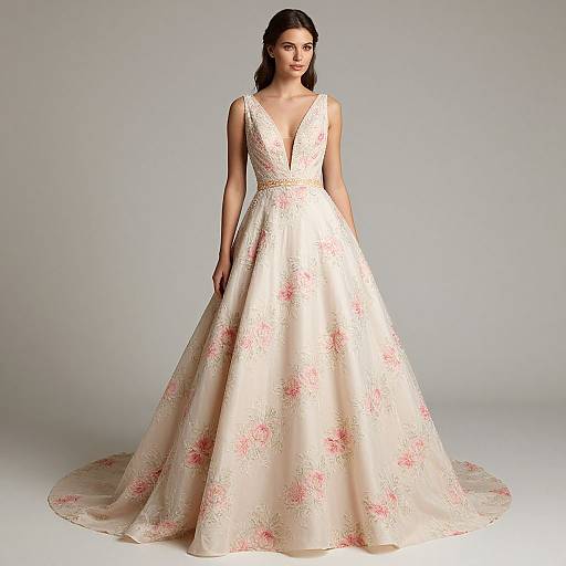 Elegant Blush Floral Wedding Dress