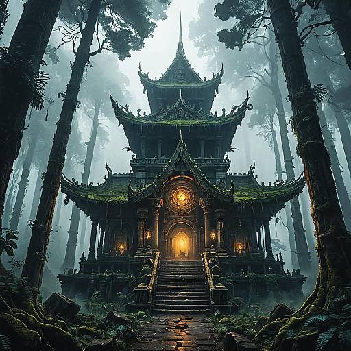Ancient Forest Temple with Steampunk Elements
