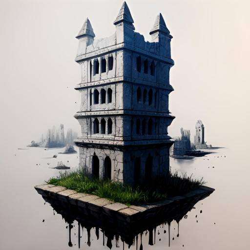 Mystical Floating Island Ruins in Ink