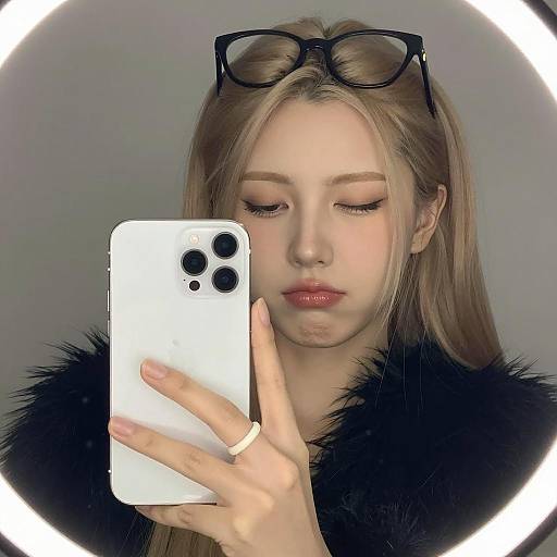 Blonde Woman Taking Selfie with White iPhone