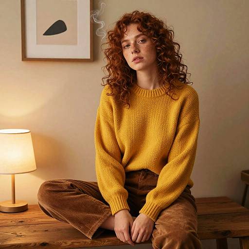 Rustic Warm Tones: Curly Auburn Woman