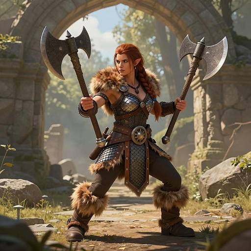 Dynamic Female Dwarf Barbarian Warrior Art