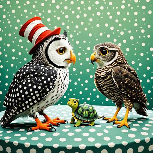 Whimsical Owls and Turtle in Polka-Dot Setting