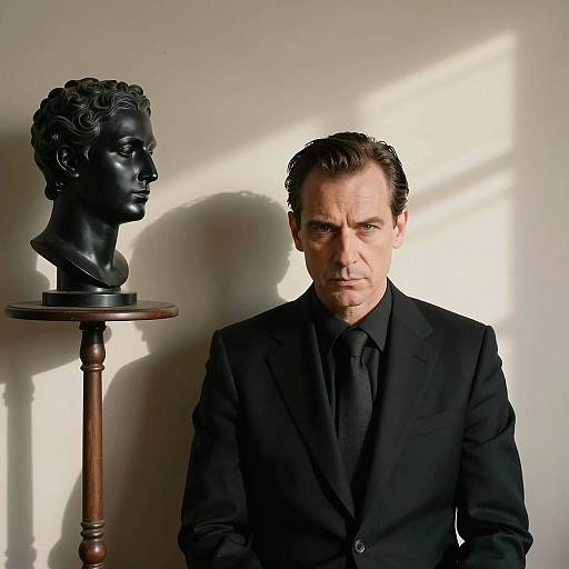 Sophisticated Portrait Against Beige Backdrop