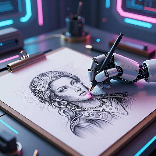 Cyberpunk AI Artist Coloring Sketch