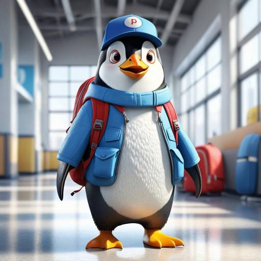 Cheerful Penguin in Modern Indoor Space