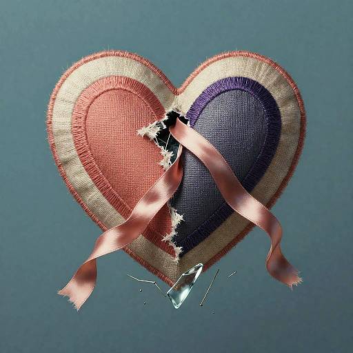 Torn Embroidered Heart with Glass Splinters