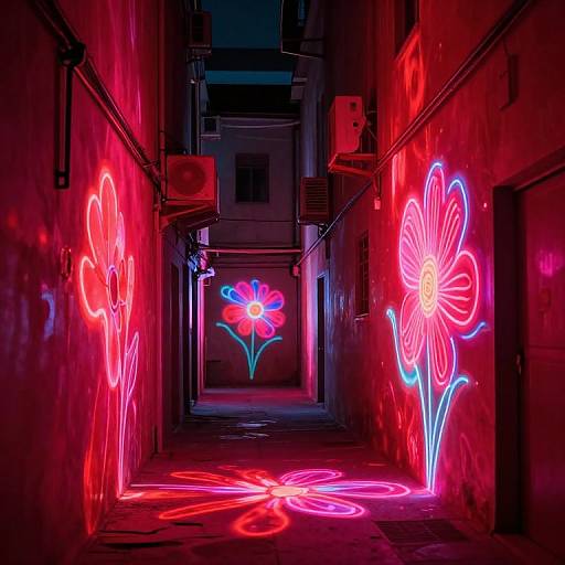 Cyberpunk Neon Floral Alleyway