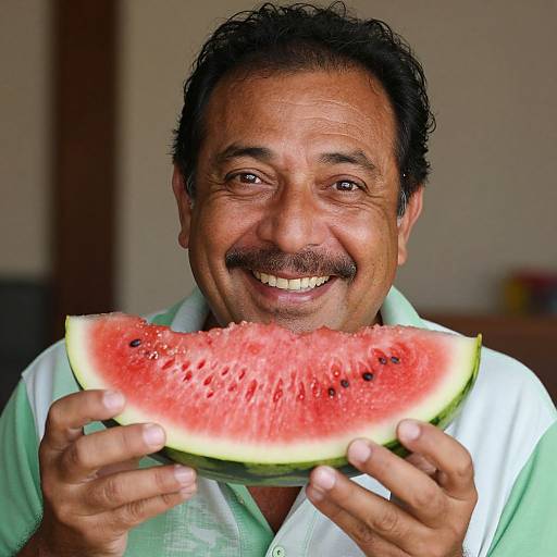 Laughing Middle-Aged Man with Watermelon