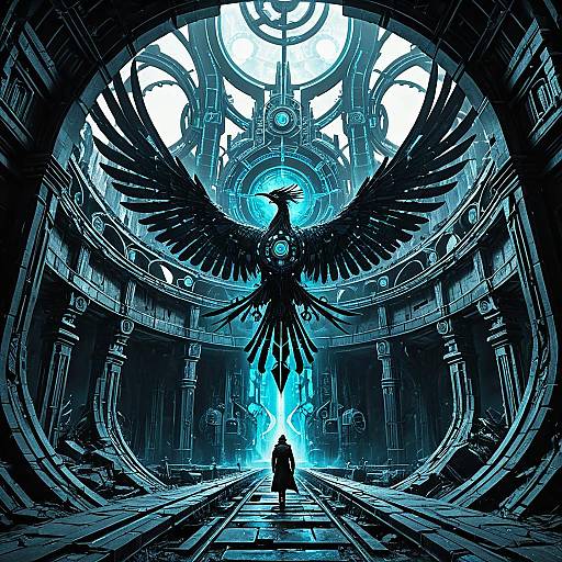 Clockwork Phoenix in Steampunk Urban Ruins