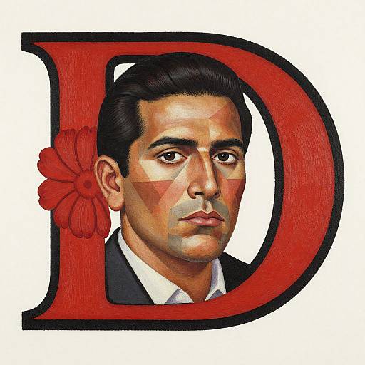 Geometric Portrait with Floral Letter D