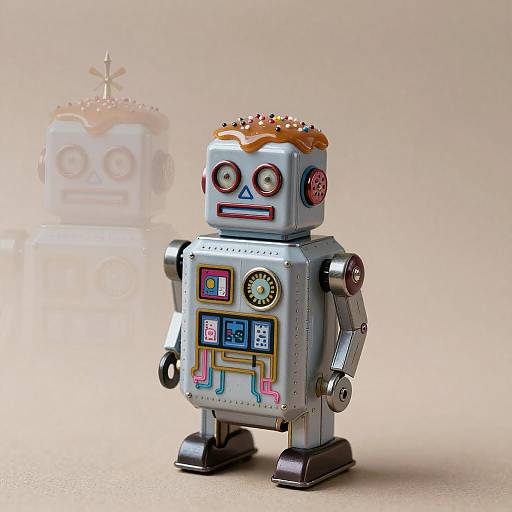 Vintage Cupcake Tin Robot Portrait