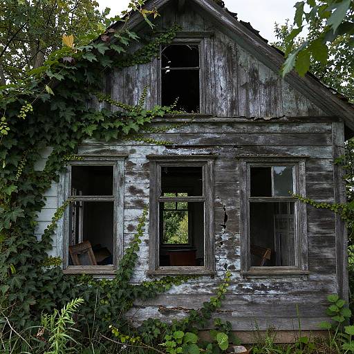 Abandoned Ivy-Covered Farmhouse Scene