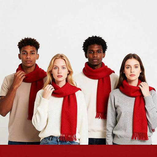 Four Friends in Red Scarves Portrait