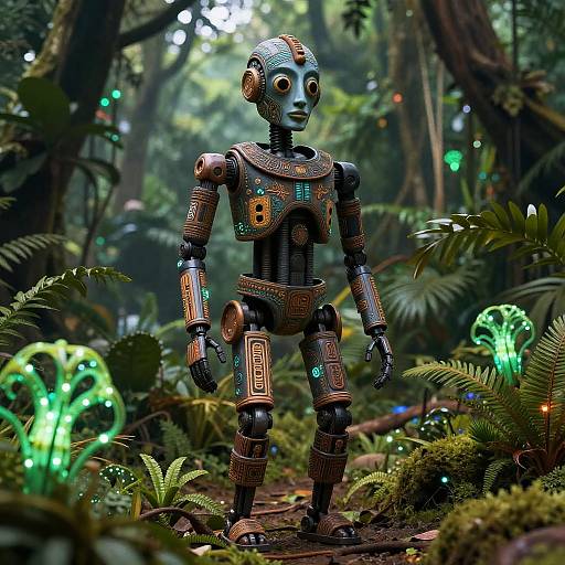 Photorealistic BaKongo-Inspired Droid in Jungle