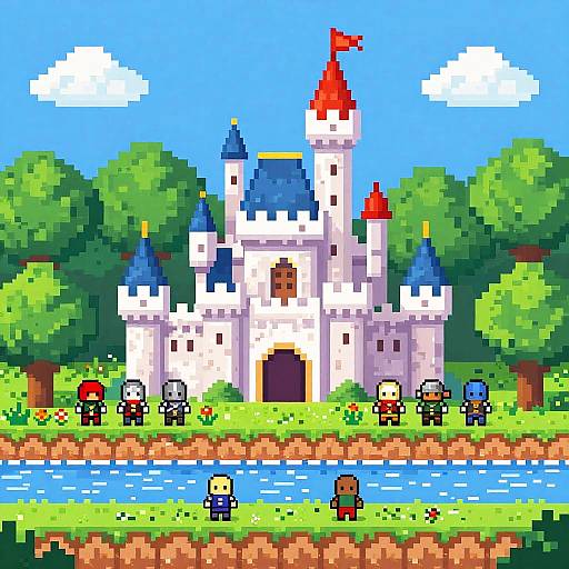 Pixel Art Castle with Guards