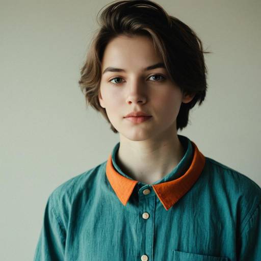 Young Person Wearing Teal Shirt with Orange Collar