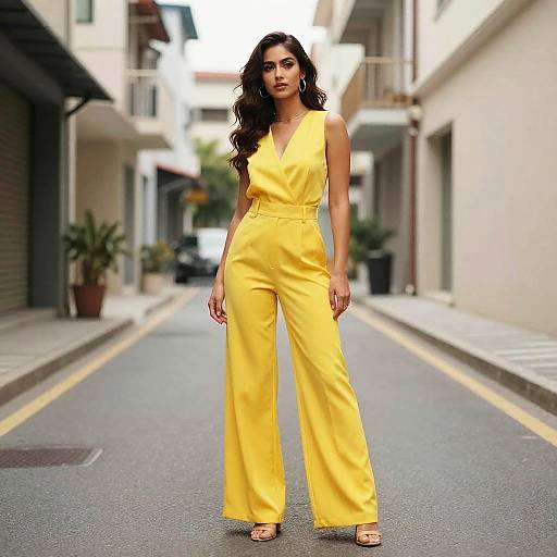 Woman in Yellow Wide-Leg Jumpsuit