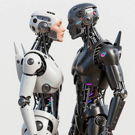 Biomechanical Lovers in Neon Embrace