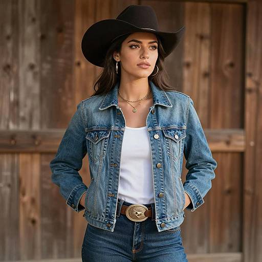 Confident Cowgirl in Rustic Setting