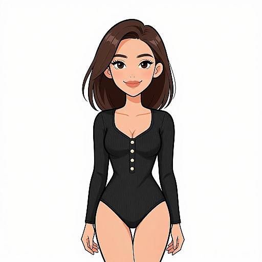Smiling Woman in Minimalist Black Bodysuit