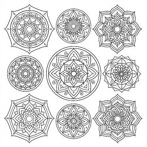 Mandala-Inspired Geometric Coloring Pages