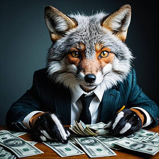 Silver Fox in Suit Counting Money