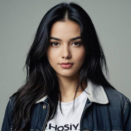 Young Woman with Long Black Hair in Denim Jacket