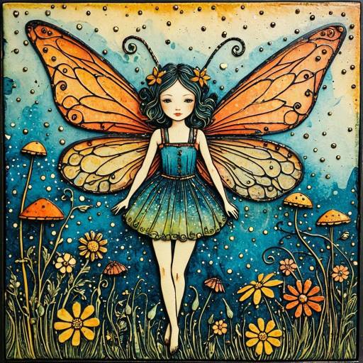 Whimsical Fairy in Encaustic Texture Art Whimsical Fairy in Encaustic Texture Art