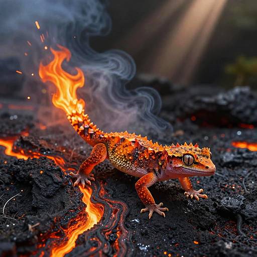 Realistic Lava Gecko with Glowing Flames