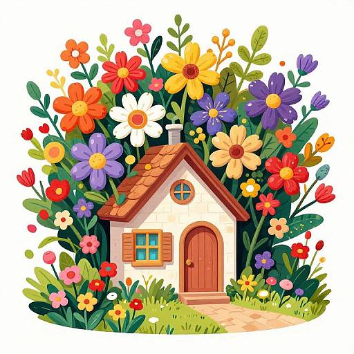 Small House with Colorful Flowers