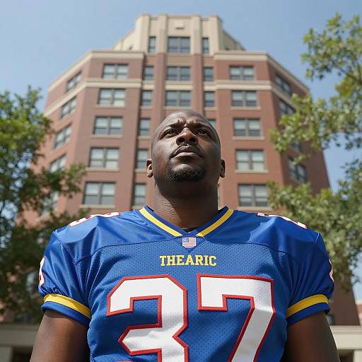 Man in Jersey Against Urban Background