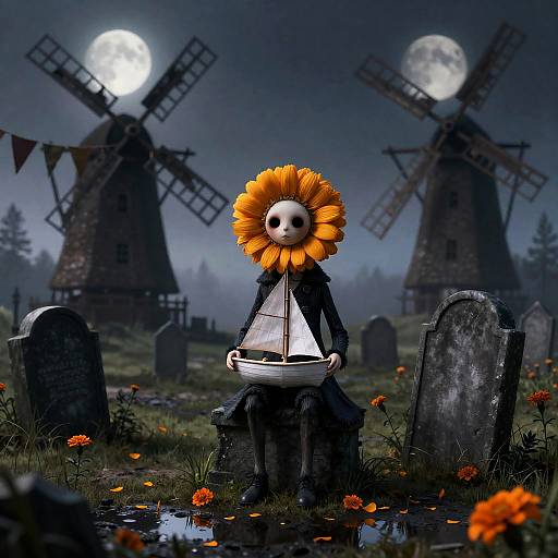 Marigold-Headed Child on Crooked Gravestone