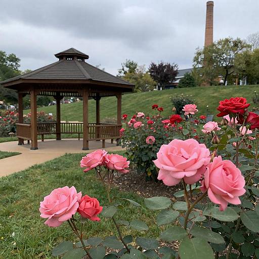 Lush Rose Garden with Gazebo