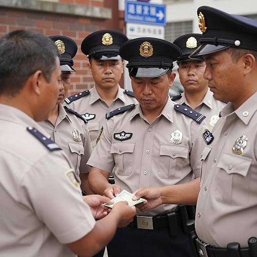 Police Officers Surrounding Civilians with Cash