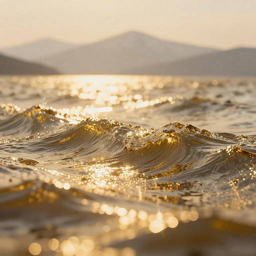 Golden Shimmering Ocean with Mountains
