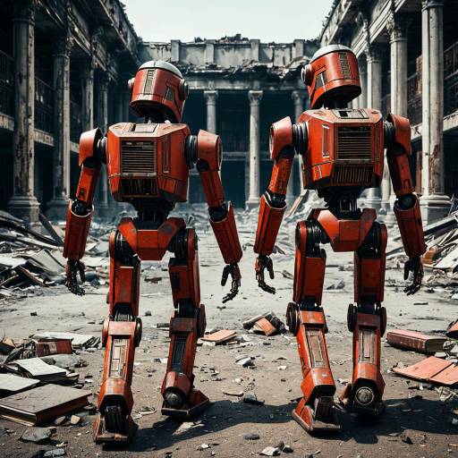 Red Battle Droids in a Ruined Library