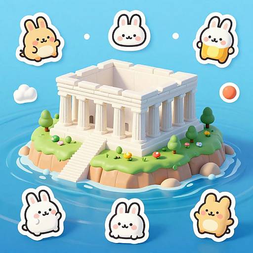 Cute 3D Kawaii Island Sticker Set