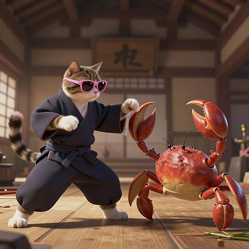 Epic Showdown: Samurai Cat vs Ninja Crab