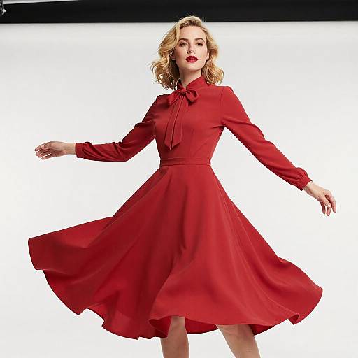 Blonde Woman in Flowing Red Dress