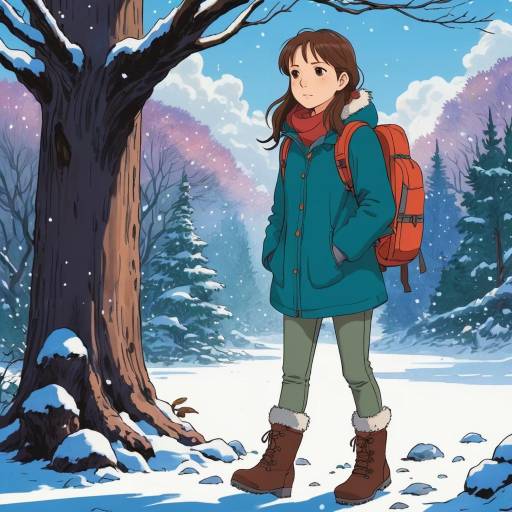 Serene Ghibli Girl in Winter Landscape Serene Ghibli Girl in Winter Landscape