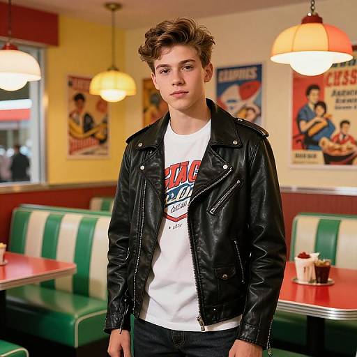 Teen Boy in Retro 1950s Diner