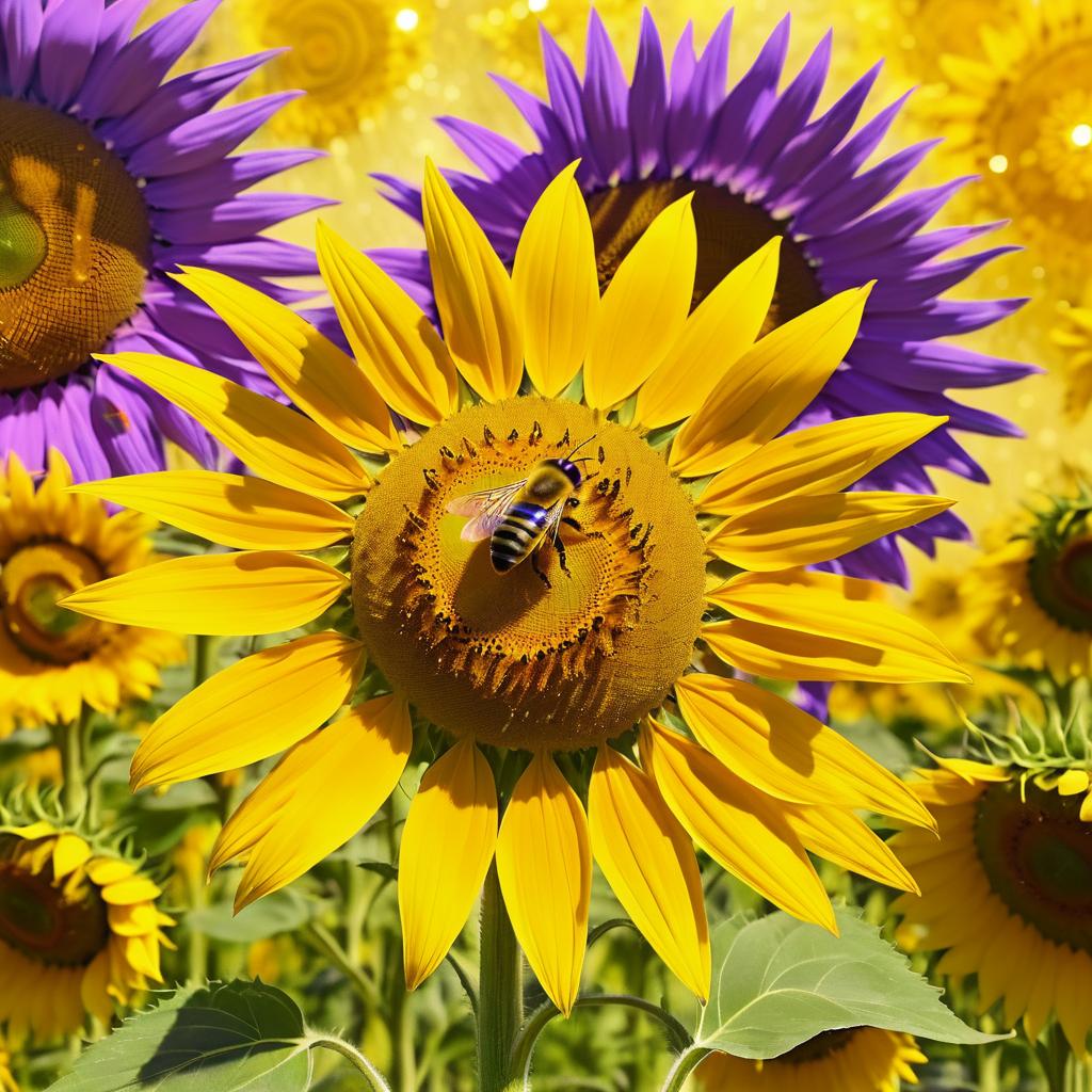 Surreal Sunflower and Honeybee Encounter