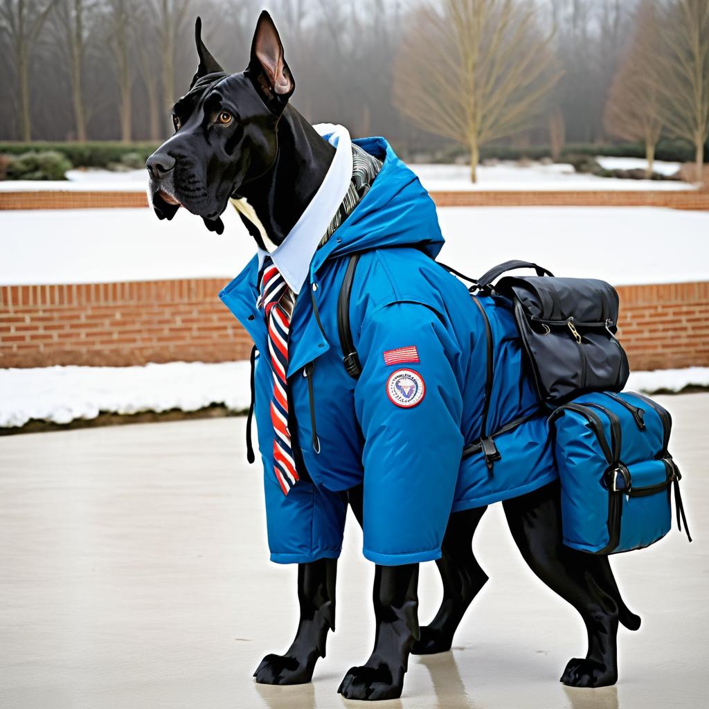 Charming Great Dane in Parka Outfit