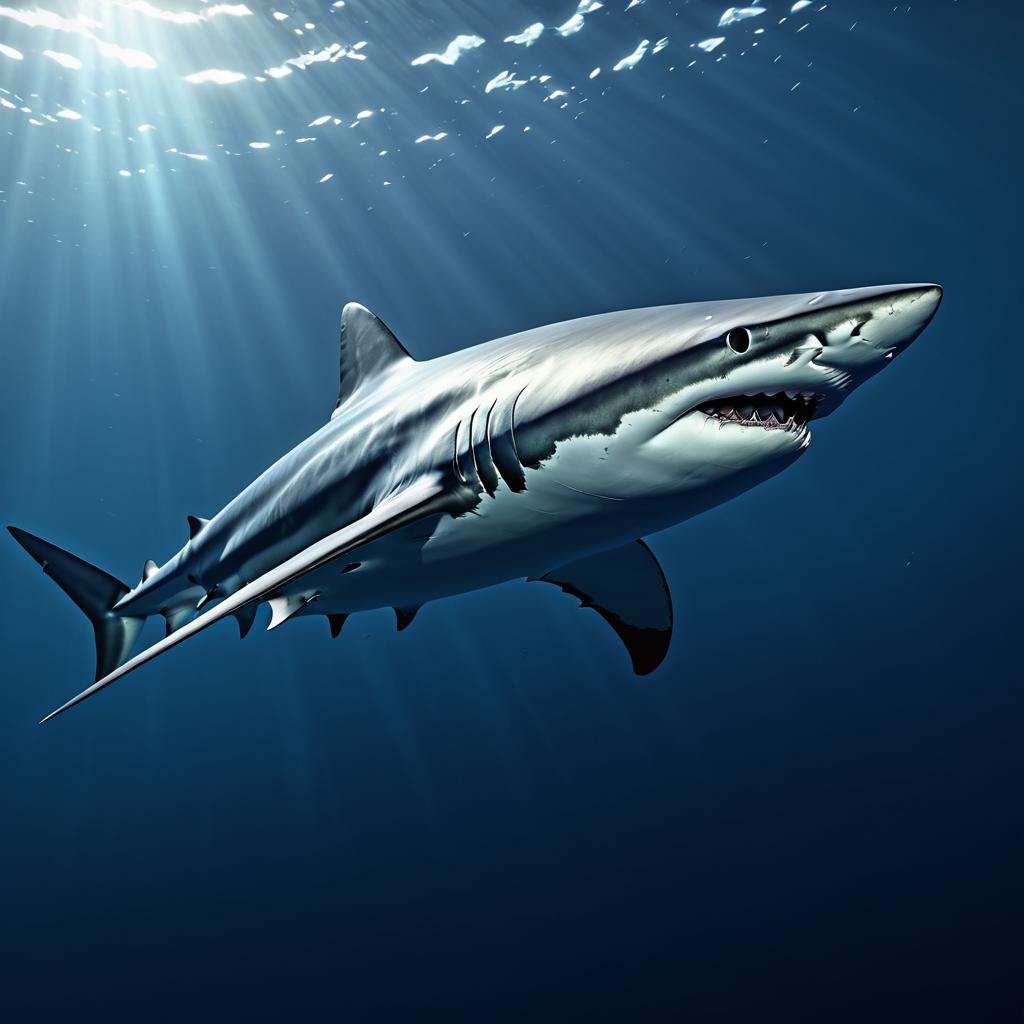 Hyper-Realistic Shark in Ocean Depths