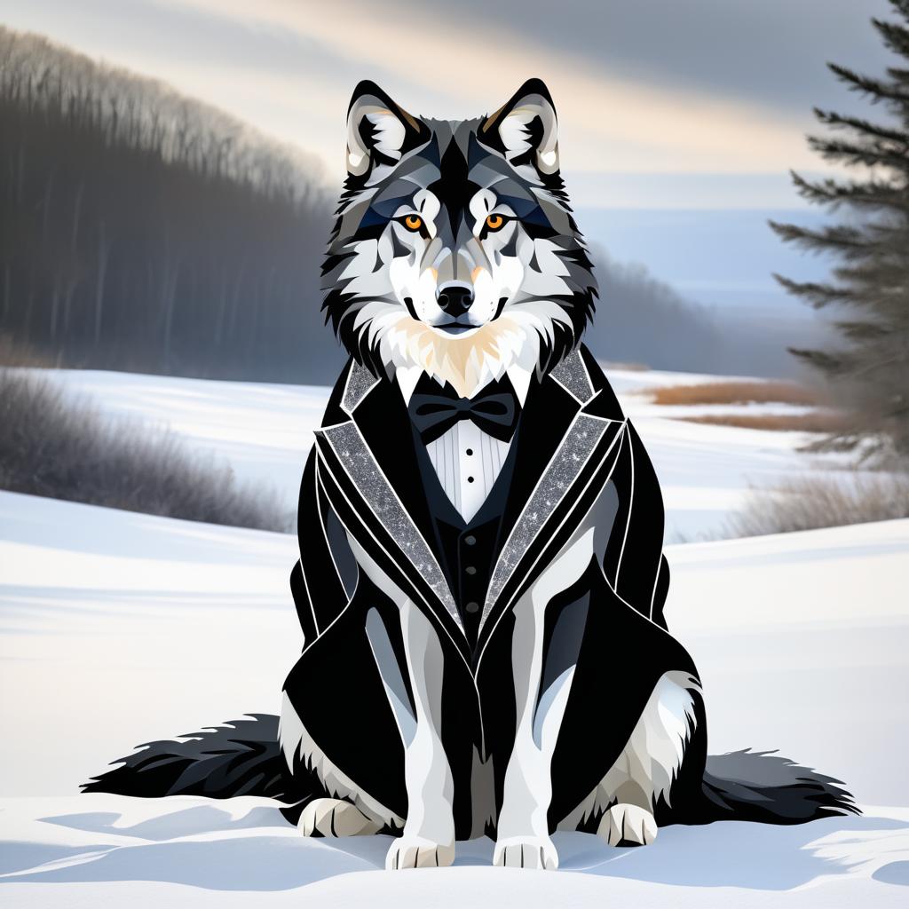 Regal Wolf in Tuxedo Portrait