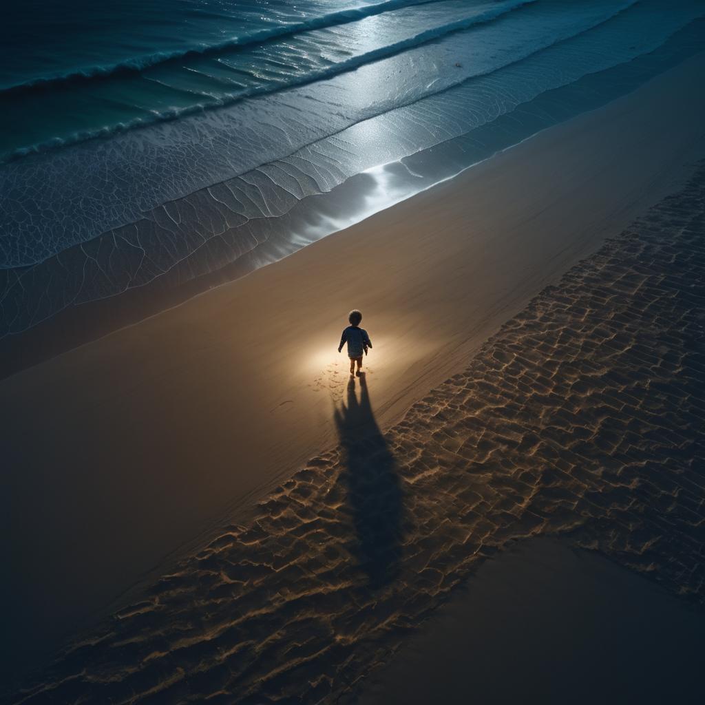 Cinematic Aerial Shot of Child on Beach