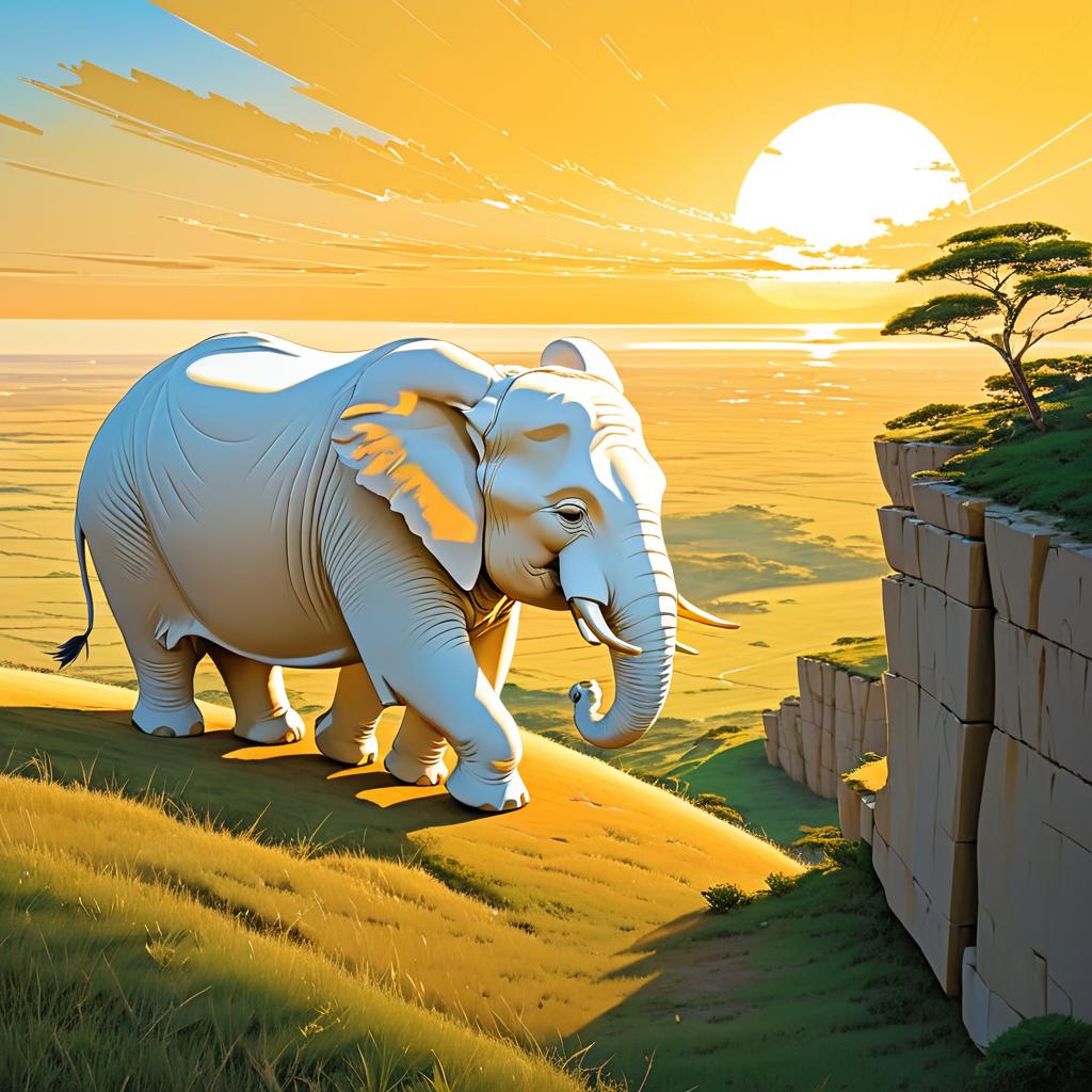 Chubby Elephant on a Sunset Cliff